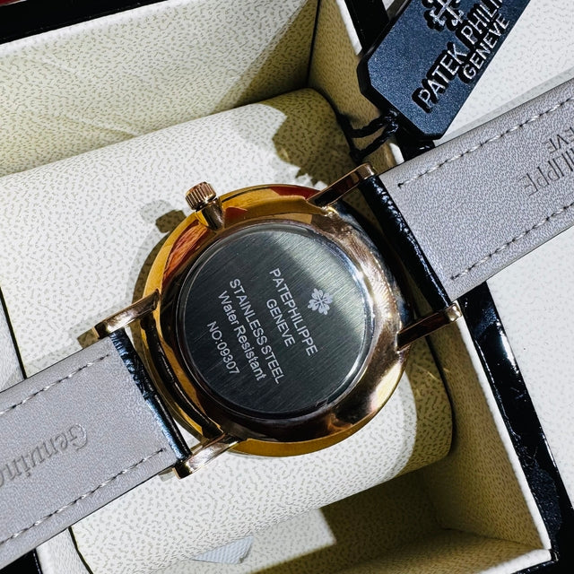 Relógio masculino linha Premium modelo Patek Calatrava Pulseira de couro a prova d’água 40m