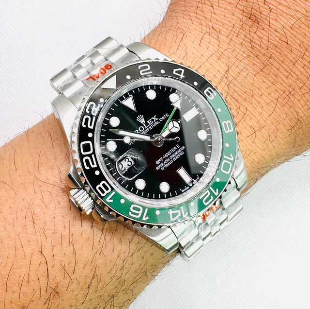 Relógio masculino linha Premium modelo Gmt-Master II Sprite automático Pulseira de aço Jubileu 904L a prova d’água 40m