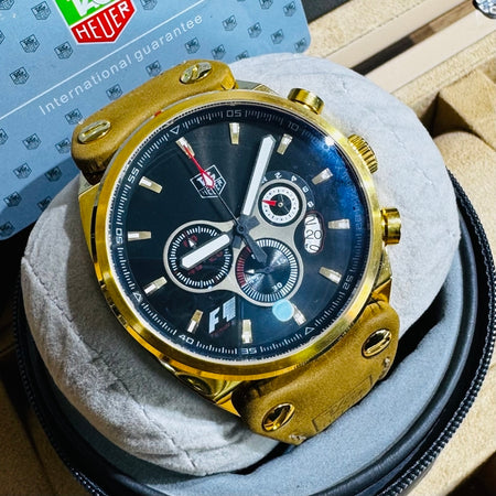 Relógio masculino linha Premium modelo Tag Carrera F1 Pulseira em couro a prova d’água 40m
