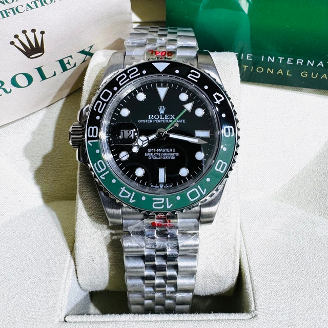 Relógio masculino linha Premium modelo Gmt-Master II Sprite automático Pulseira de aço Jubileu 904L a prova d’água 40m